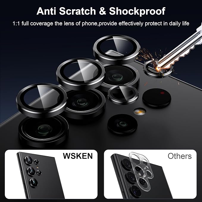 WSKEN for Samsung Galaxy S24 Ultra Camera Lens Protector - Ultra Thin | Case Friendly, 9H Shatterproof Tempered Glass, Anti Scratch Metal Circle, Camera Screen Protector Cover Accessories, Black - Image 3