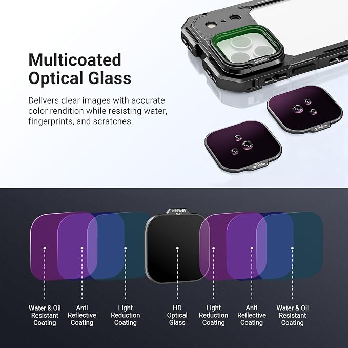 NEEWER ND Filter Set for PA143/PA144 Phone Cage Only, ND8/16/32/64 + Black Diffusion 1/4 Filter for Mist Cinematic Effect + Magnetic Backplate, Compatible with iPhone 17 Pro/17 Pro Max, Black - Image 7