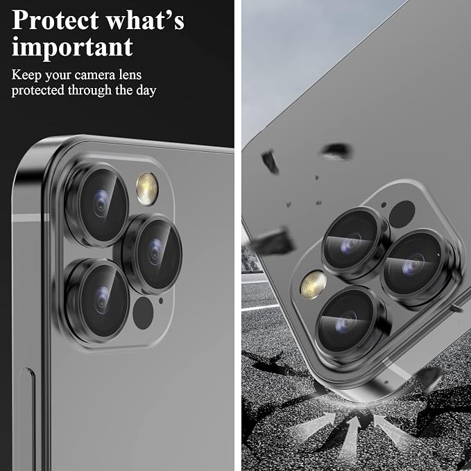 YWXTW Designed for iPhone 14 Pro Max Camera Lens Protector, for iPhone 14 Pro Camera Lens Protector, Individual Metal Anti Scratch HD Clear Case Friendly Tempered Glass Camera Cover, 1 Set (Graphite/Black) - Image 5