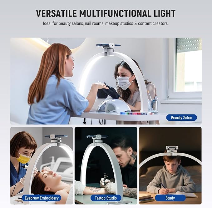 NEEWER Basics 29" Half Moon Nail Light for Desk, 36W Foldable Nail Tech Table Arc Lamp, LED Manicure Half Ring Light with Phone Holder for Makeup Beauty Tattoo Overhead Video Recording, HM02-D - Image 2