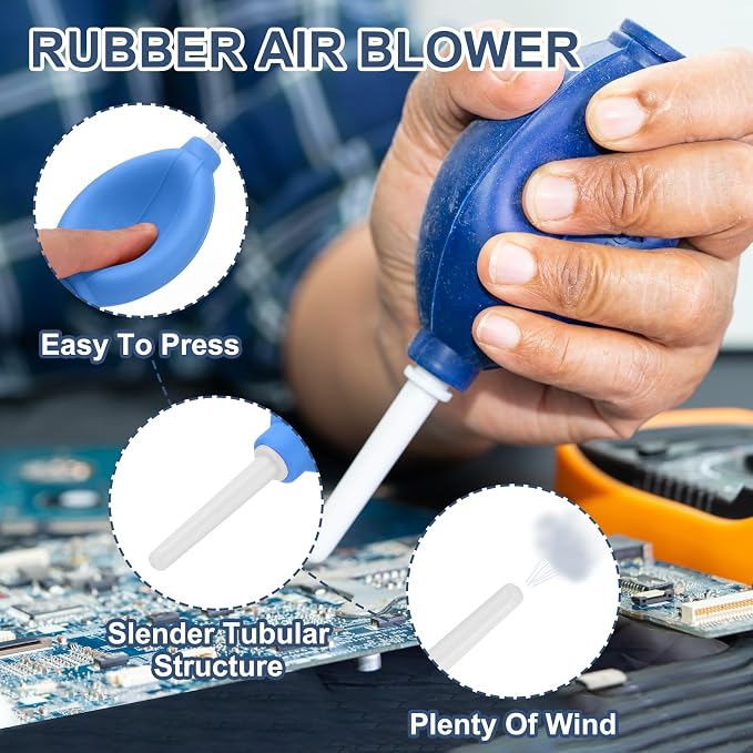 PATIKIL Soft Tip Air Blower Dust Blaster, 3 Pcs Rubber Bulb Air Pump Dust Blower Cleaner Cameras Lens Cleaning Tool with Long Nozzle for Camera Lens Computer Keyboard, Blue/White - Image 3