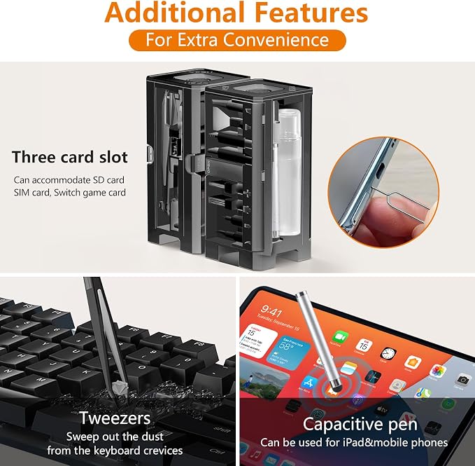 Cell Phone Cleaning Kit, iPhone Cleaning Kit for Charging Port Cleaner Keyboard Cleaning Kit for Airpods/Android/USB C/Earbuds/Laptop/iPad/Camera Lens with Stylus Pen (Black) - Image 4