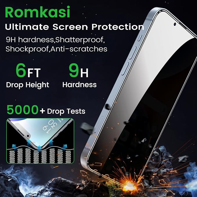 Romkasi 3 Pack Privacy Screen Protector for iPhone 14 6.1 Inch with 3 Pack Camera Lens Protector, Anti Spy Tempered Glass Film, Anti-Scratch, Touch Sensitive, Case Friendly - Image 4