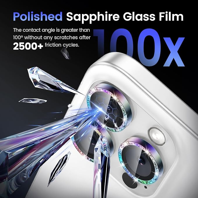 Tensea Camera Lens Protector for iPhone 16 Pro Max/16 Pro/15 Pro Max/15 Pro | Metal Aluminum Alloy Tempered Glass Cover Bling Camera Screen Protector Accessories, Case Friendly - Image 6