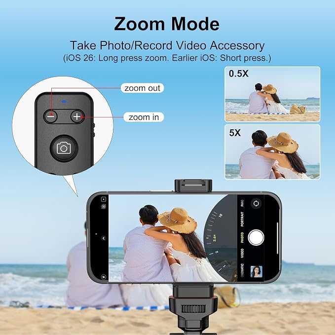 Newmowa Bluetooth Remote Shutter Rechargeable Zoom for iPhone Selfie Vlog | Support Video Photo Shooting, Lens Switching, for Travel, Group photo, ONLY Compatible with iPhone 11-17, iOS 15 and Above - Image 3