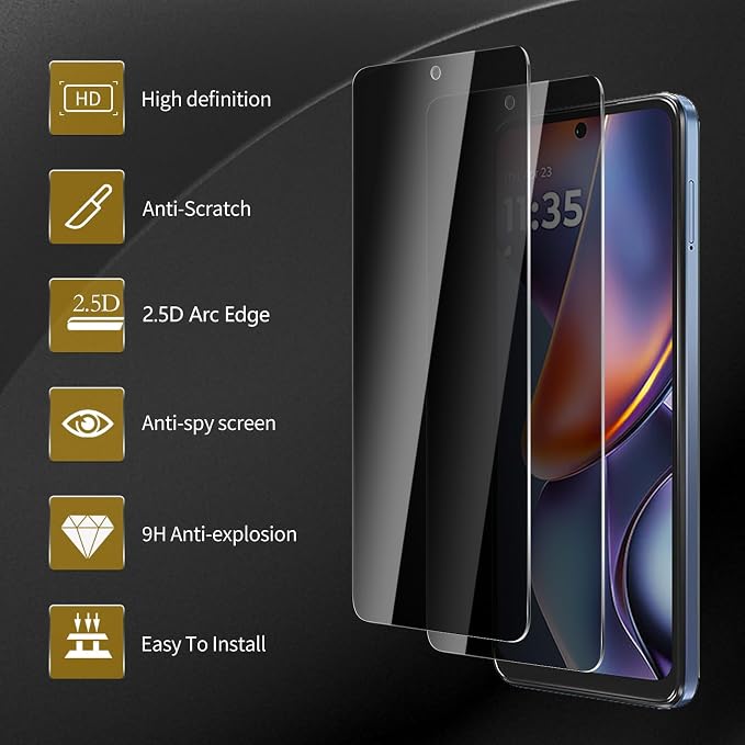 3 Pack Privacy Screen Protector for Motorola Moto G 5G 2025 With 3 Pack Camera Lens Protector, Anti Spy Tempered Glass Film, 9H Hardness, Black Protector, Anti-Scratch, Bubble Free - Image 4