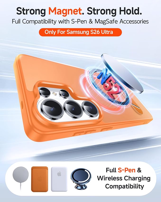 LeYi for Galaxy-S26-Ultra Case with Stand: for Magsafe Funda para Samsung s 26 s26ultra Phone Cover Rugged Slim Fit Heavy Duty Magnetic Women Men Kickstand Military Grade Samsungs26 Ultra, Orange - Image 4