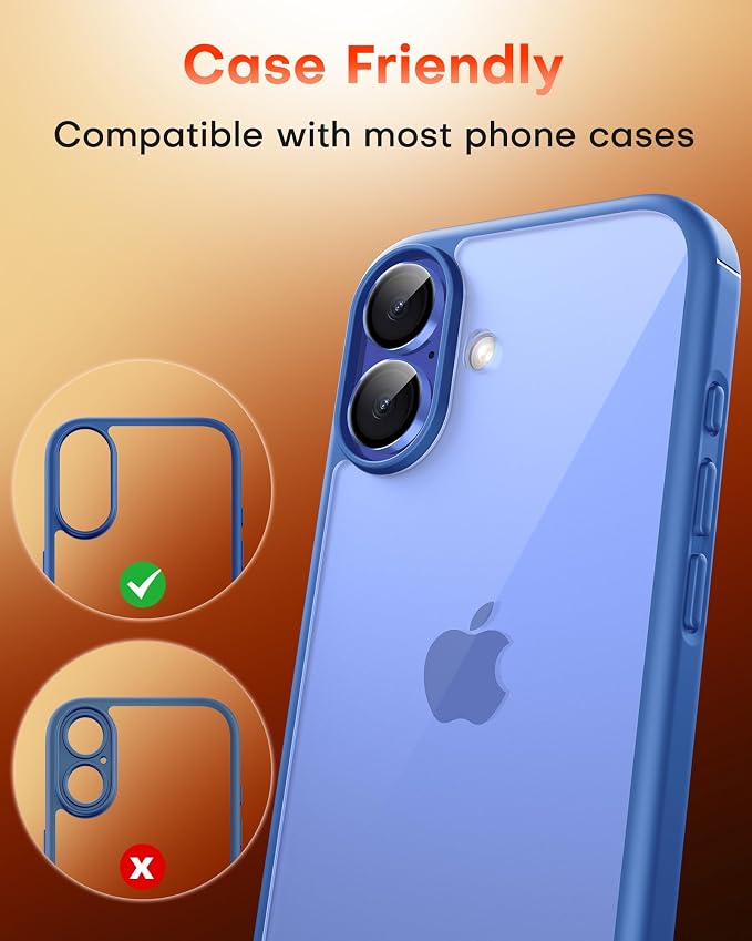 TOCOL Camera Lens Protector for iPhone 16 / iPhone 16 Plus Tempered Glass HD Individual Scratch Resistant Camera Cover Accessories Case Friendly 2 Pack（Blue） - Image 7