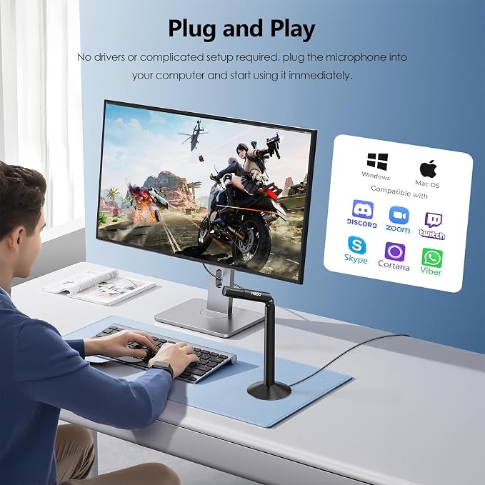 USB PC Microphone with Adjustable Stand External Mini USB Microphone | Plug & Play Omnidirectional USB Computer Microphone for Laptop, YouTube, Meeting, Recording, Podcasting, Gaming - 4 Feet - Image 4