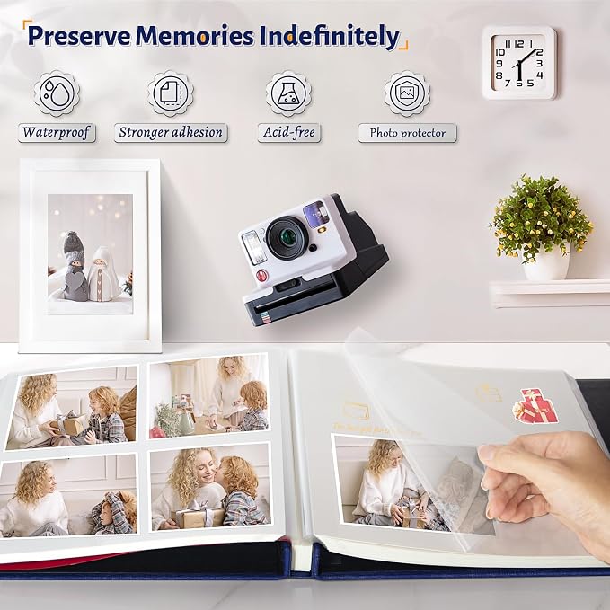 Artfeel Photo Album Self Adhesive Scrapbook,60 Pages Large Photo Book for 4x6,5x7,8x10 Pictures,DIY Album for Baby Wedding Family Travel Birthday,with Metallic Pen and Scraper - Image 2