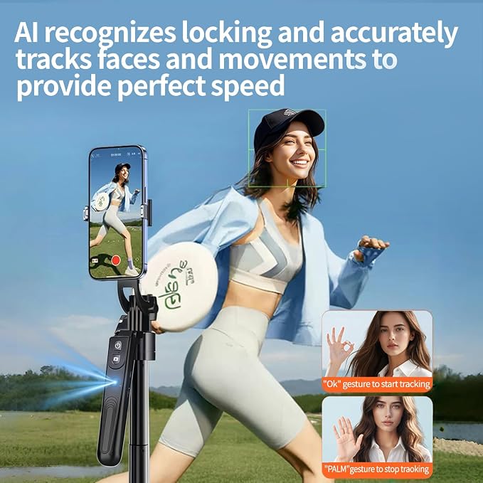 70.9" Auto Face Tracking Selfie Stick Tripod for iPhone with Light, No App, 360° Rotation Tripod that Follows Your Movement with Remote Control for Vlog/Live Stream/Video Recording - Image 3