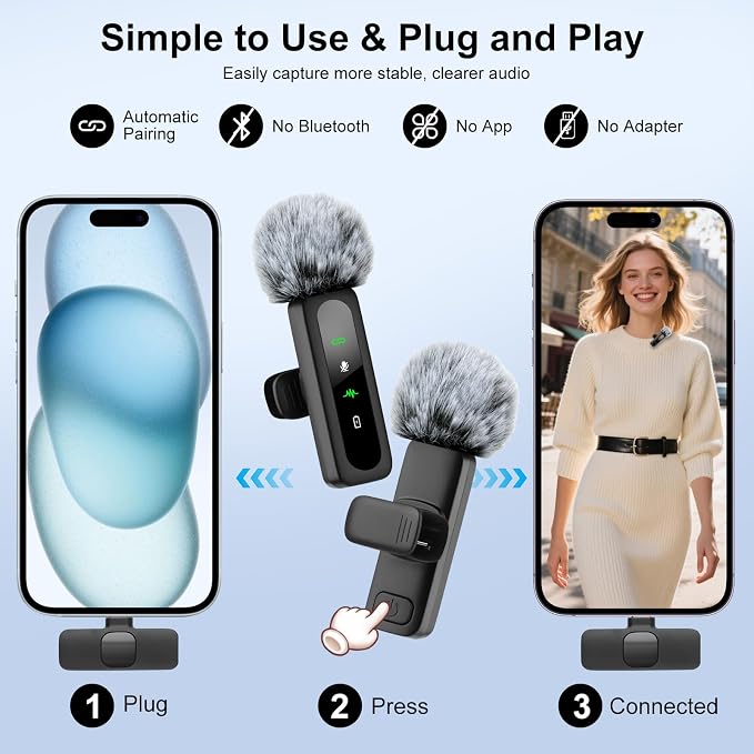 Wireless Mini Microphone for iPhone-Noise Reduction Lapel Mic for Ipad, Android,Clip-on Mini Microphone,Ideal for Vlog Tiktok YouTube Podcast Content Creator - Image 3