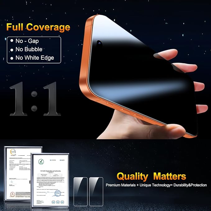 QsmQam Tempered Glass Screen Protector for iPhone 17 Pro Max, 9H+ Hardness | Military Grade Shatterproof, 18 Pro Max Screen Protector, Bubble-Free,Case Friendly, Installation Frame,Camera Lens Protector - Image 4