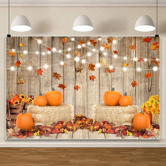 8x6ft Fall Thanksgiving Halloween Photo Backdrop Fall Backdrops for Photography Autumn Pumpkin Harvest Barn Background Friendsgiving Party Supplies Farm Harvest Banner Decor Photo Props - Image 5