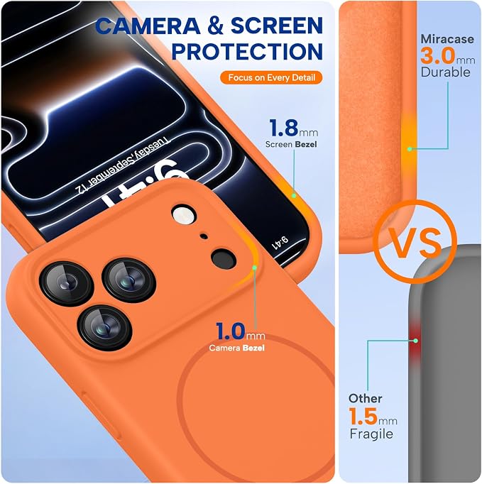 miracase Magnetic for iPhone 17 Pro Max Case, [Soft Anti-Scratch Microfiber Lining], Compatible with MagSafe, Liquid Silicone Case Shockproof Drop Protection Phone Case for 17 ProMax, Sunset Orange - Image 5