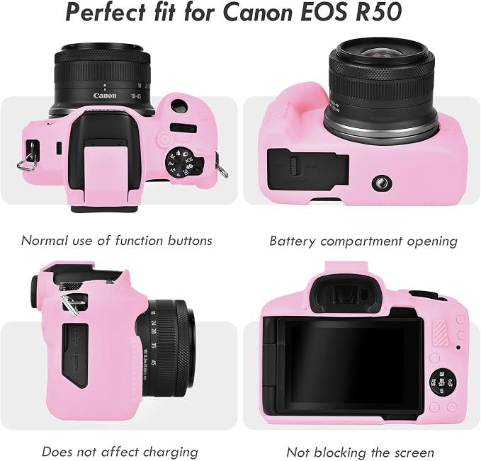 Rieibi EOSR50 EOS R50 Case, Soft Silicone Protective Case for Canon EOS R50 EOSR50 Vlogging Camera, Lightweight EOS R50 Camera Case Grip Cover Body Skin - Pink - Image 3