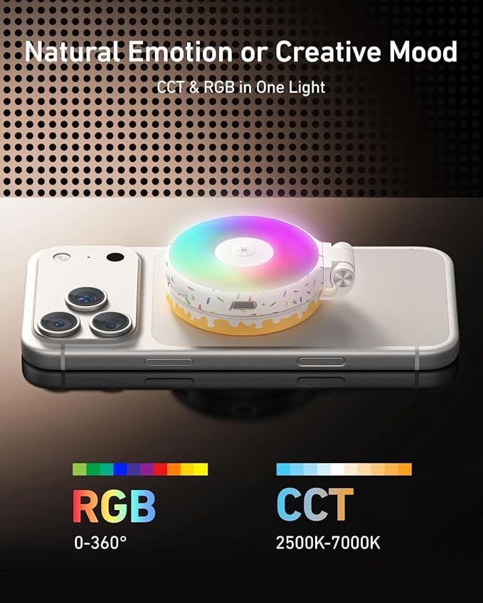 TELESIN Fun Shot Magnetic Phone Camera Grip & 360° RGB Selfie Light Kit | Phone Selfie Grip Creator Kit for iPhone Magsafe & Android Selfies/Photography/TikTok/Zoom Calls/Video(B) - Image 4