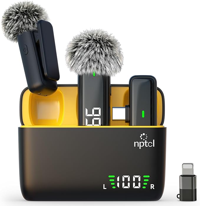 NPTCL Wireless Lavalier Microphone for iPhone iPad Android, Mini USB C Mic | 24H Charging Case, Digital Charge Display, Noise Reduction for Content Creator Video Recording Vlog Podcast YouTube TikTok by NPTCL