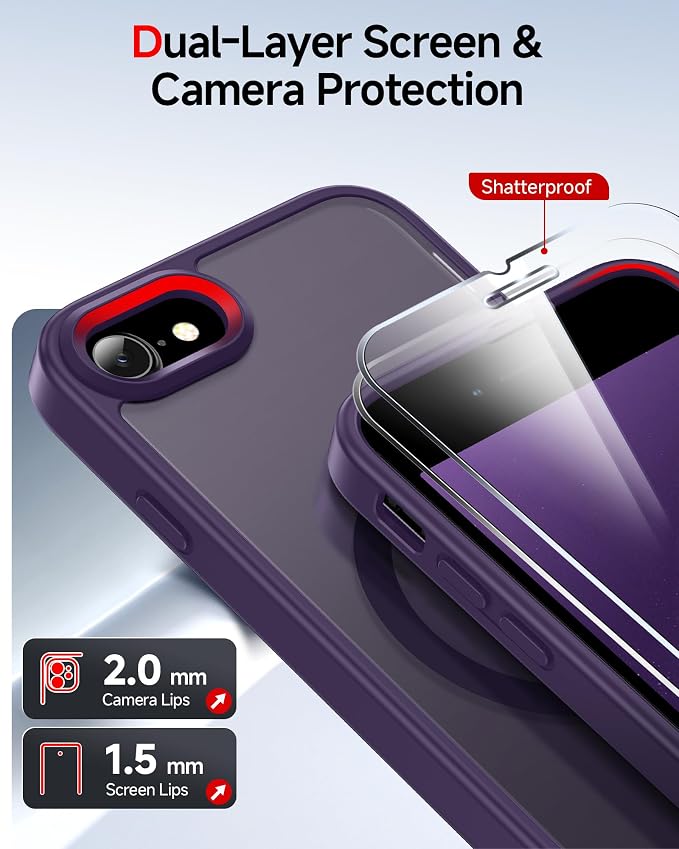 LeYi for iPhone SE-Case Purple: iPhone-8 Phone Cases with [Screen Protector X2+ Camera CoverX2] iPhone 7 Case Girls Kids for Magsafe Magnetic SE3 3rd Generation SE2 2nd iPhone8 iPhone7, Deep Purple - Image 2