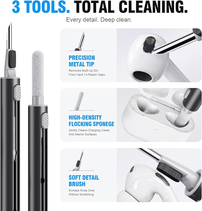 Hyashee Cleaner Kit for Airpods Pro 1 2 3 Multi-Function Cleaning Pen with Soft Brush Flocking Sponge for Bluetooth Earphones Case Cleaning Tools Black - Image 5