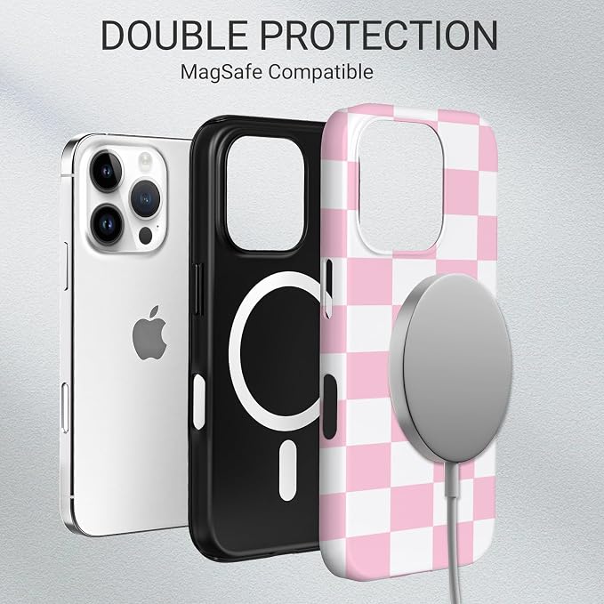 TPU Phone Case for iPhone 16 Pro, MagSafe Wireless Charging Compatible, Shockproof Slim Fit Protective Cover with Anti-Yellowing & Raised Camera Protection (Plaid 4, iPhone 16 Pro) - Image 6