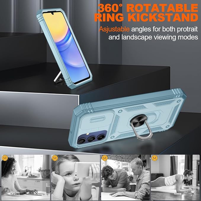 for Samsung Galaxy A15 5G Case with 2PCS Screen Protector, Build in 360° Rotating Ring Kickstand, Military Grade Protective Case for Samsung A15 Phone, Green - Image 7