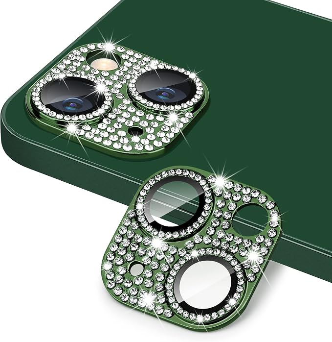 for iPhone 13 & iPhone 13 Mini Camera Lens Protector, Bling 3D Rhinestone Sparkle Diamond 9H Tempered Glass Camera Cover Anti Scratch Shockproof Metal Lens Screen Full Protective Cover by Hsefo