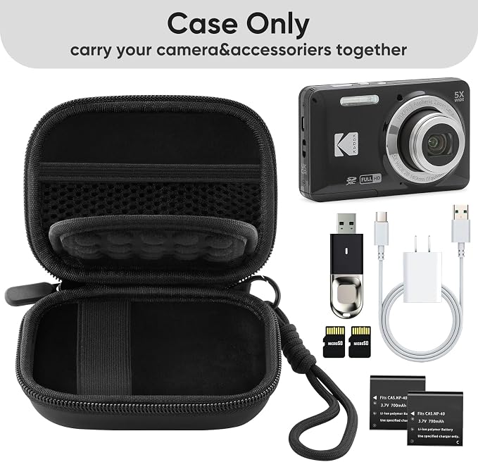 Camera Case for Digital Camera CAMKORY DC403 FHD 1080P/ KODAK PIXPRO FZ55/ FZ45, Small Travel Compact Camera Holder with Mesh Pocket for Accessories SD Card (Black) - Image 3