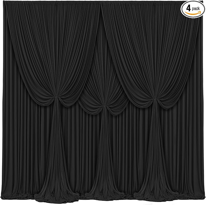 4 Panels Black Backdrop Curtains for Wedding Party Wrinkle Free Backdrops Curtain Drapes Fabric Decorations Photo Back Drop Cloth for Baby Shower Photography Stage Reception 20ft(W) x 12ft(H) by Tao-GePartyDecorations