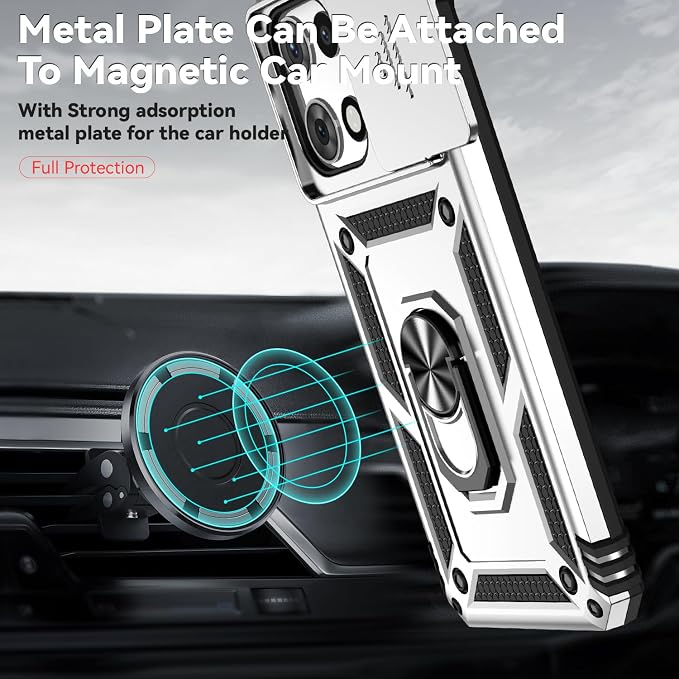for Motorola Moto G 2025 / Moto G 2026 / Moto G Play 2026 Case, with Slide Camera Cover HD Screen Protector [Military Grade 16ft. Drop Tested] Ring Holder Kickstand Protective Phone Case, Silver - Image 3