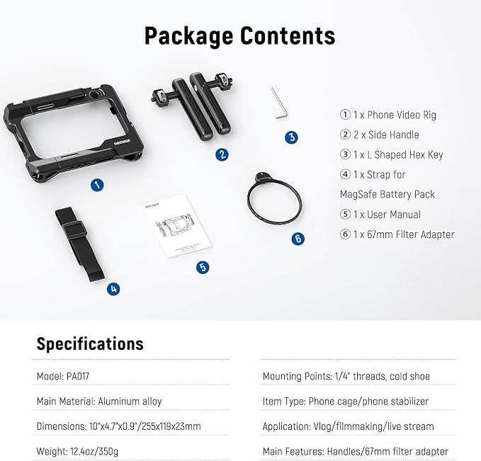 NEEWER Universal Smartphone Video Rig with Handles 67mm Filter Adapter | Anti Drop Cold Shoe Compatible with DJI Mic iPhone Samsung Galaxy Android, Phone Cage Stabilizer for Video Recording, PA017 - Image 8