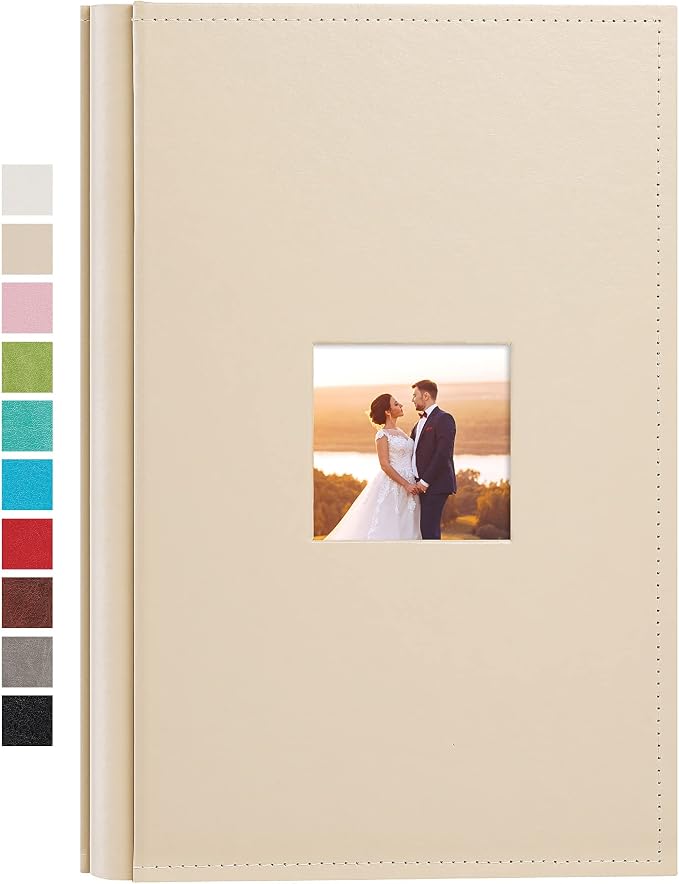 potricher Small Photo Album 4x6 300 Photos, Leather Cover, Beige | Leather 4x6 Picture Album with 300 Horizontal Pockets, Photo Book for Family, Wedding, Anniversary, and Baby by potricher