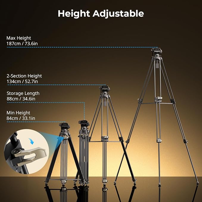 SmallRig AD-01S Video Tripod, 74" Heavy Duty Tripod with Pan and Tilt Fluid Head, Dual-Mode Quick Release Plate, Load up to 13.2lb / 6kg for DSLR, Camcorder, Cameras - Image 6