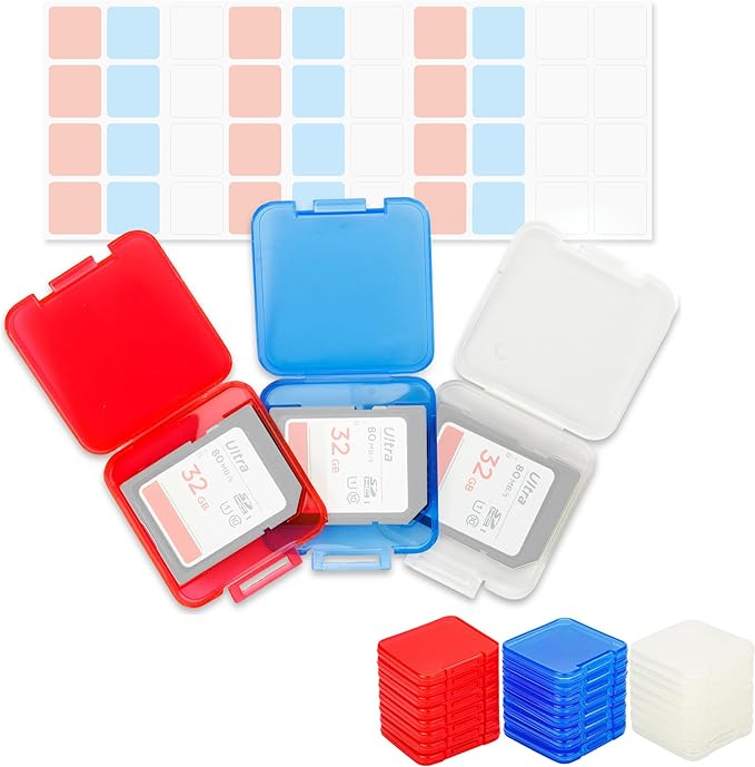 24PCS Multi-Color Clear Plastic SD Card Case Holder(NOT Include Any Cards) | with Labels,Transparent,Standard Memory Card Case Box Storage Organizer,for 24 SD SDXC SDHC Cards by Kiorafoto