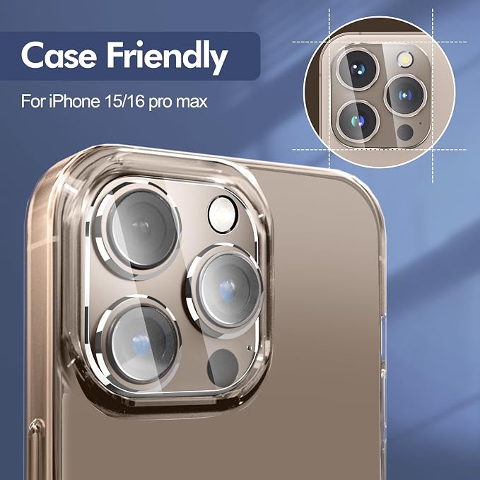 3PCS Rear Back Camera Lens Protector Tempered Glass for iPhone 16 Pro Max, iPhone 15 Pro Max - HD Clear Full Coverage Guard - Image 2