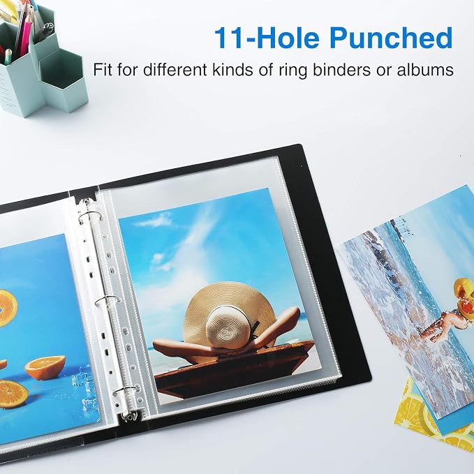 Sooez 30 Pack 8x10 Photo Sleeves for 3 Ring Binder, Hold 60 Pictures | Heavy Duty Plastic Binder Sleeves, Photo Album Refill Pages, Acid Free Archival Page Protector, Binder Inserts for Postcard - Image 3