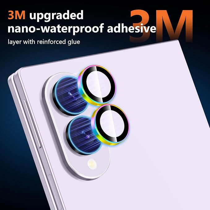 for Samsung Galaxy Z Fold 8 Camera Lens Protector, Individual Metal Ring Tempered Glass Lens Cover, [Strong Adsorption] Scratch Resistant Ultra-Thin HD Clear Lens Cover,1 Set-ColorfulRing - Image 4