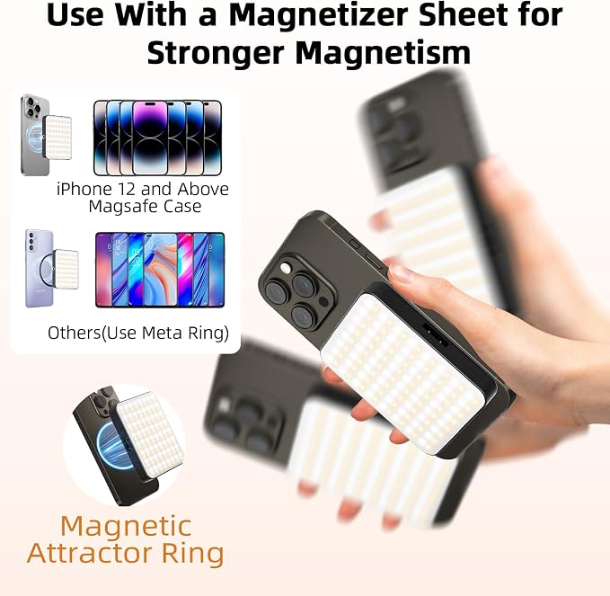 Magnetic Selfie Light for Cell Phone, gliship 128 Led Selfie Light Compatible with Magsafe Rechargeable Portable Clip Fill Light with 3 Lights Modes for Phone Camera Laptop Camera - Image 5