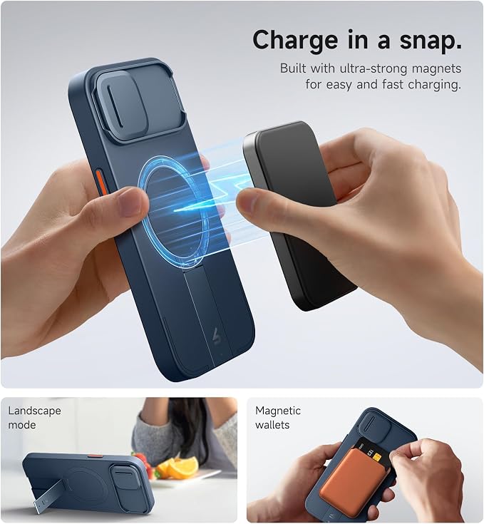 SURITCH for iPhone 13/14 Case with Magnetic Camera Slide Cover and Adjustable Kickstand, Compatible with MagSafe, Shockproof Bumper Case Slim Protective Cover for iPhone 13/14 6.1 Inch, Blue - Image 3