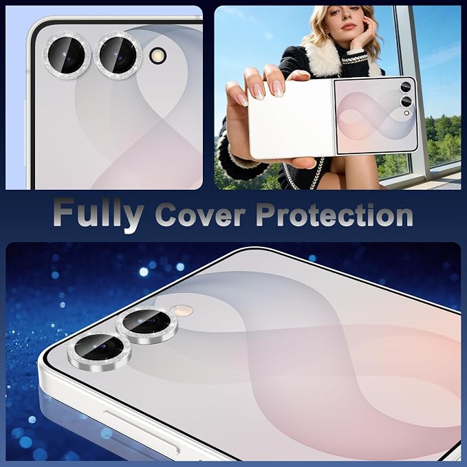 Meshine for Samsung Galaxy Z Flip 8 Camera Lens Protector,Scratch Proof,Strong Adsorption,9H Hardness with Metal Ring Camera Cover,Ultra Thin Case Friendly,Accessories Lens Protector,Glitter Sliver - Image 7