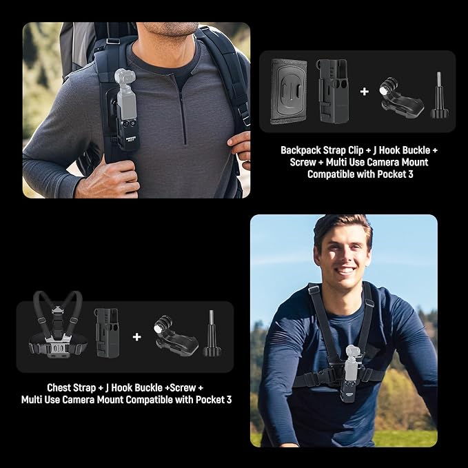 NEEWER Basics 16 in 1 Accessories Kit Compatible with DJI OSMO Pocket 3, Mini Tripod Selfie Stick Chest Strap Magnetic Neck Mount Extension Adapter Mountaineering Cycling Dual Cam Vlog, GP-52 - Image 5