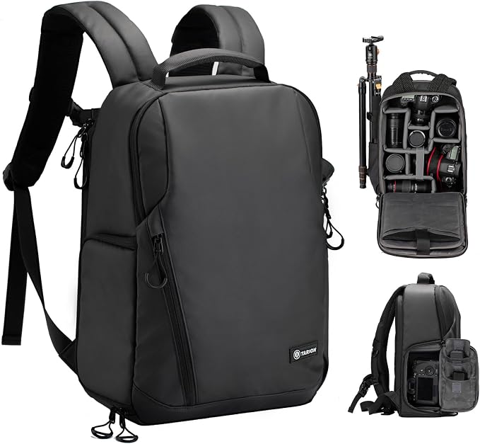 TARION Urban Camera Backpack for Photographers Compact 12.5L Black TRL | Side Access, Water-repellent, 14in Laptop Compartment, Padded Back Support, Rain Cover, for Outdoor Phtography Travel by TARION
