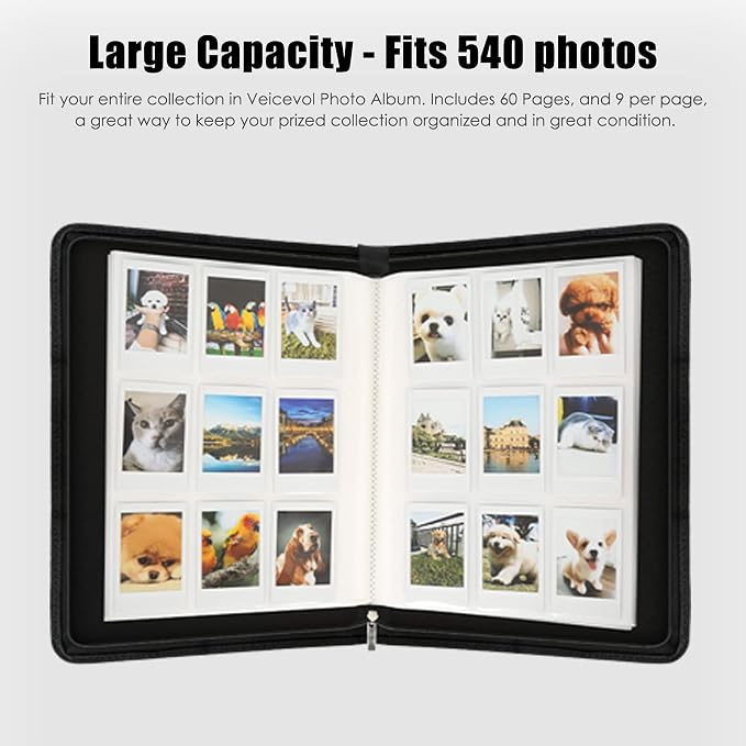 Veicevol 540-Pocket Album for Instax Mini & Polaroid 2x3 inch Photos, Black | Designed for Instax Mini and Polaroid 2x3 Photos, Cover with Zipper Closure, Large Capacity, Holds Up to 540 Photos Securely - Image 4