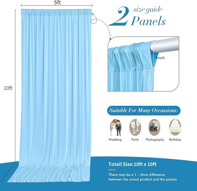 10 ft x 10 ft Wrinkle Free Baby Blue Backdrop Curtains for Baby Shower Parties, Polyester Light Blue Photo Backdrop Drapes for Birthday Wedding Party Gender Reveal Photography - Image 5