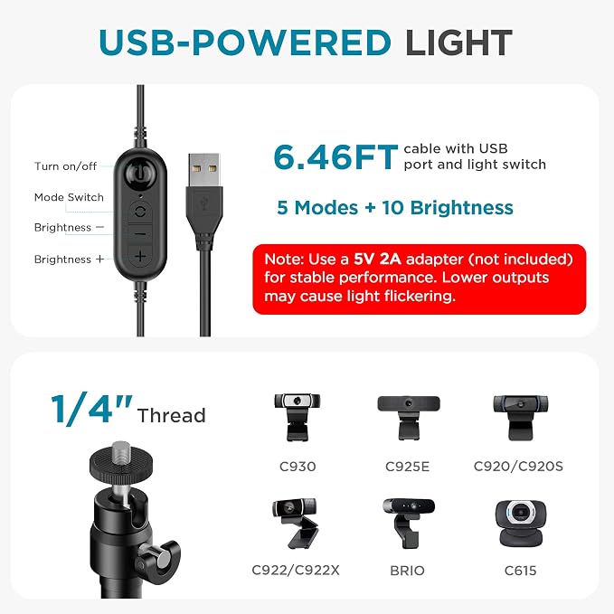 InnoGear Ring Light with Stand for Desk Computer Selfie Video 50 Modes | LED Lights for Video, Portable, 5 Color Modes, Adjustable, Monitor, Laptop, Recording, Streaming, Webcam Zoom Lighting - Image 2