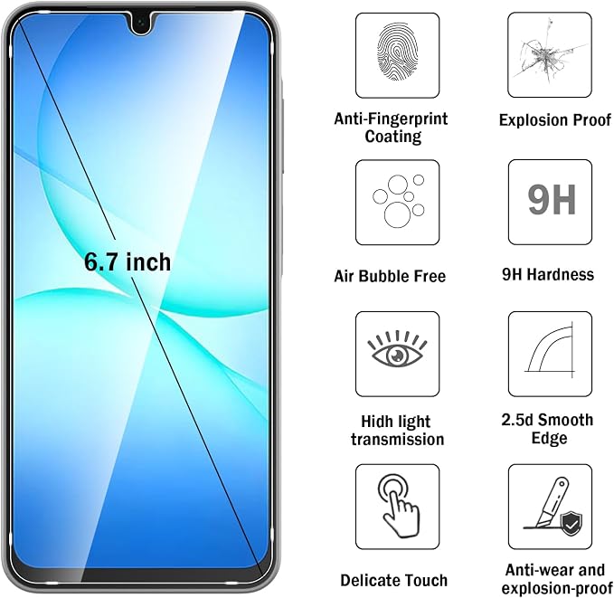 2 Pack Compatible with Samsung Galaxy A17 5G Screen Protector,with Alignment Frame,9H Tempered Glass Film,HD Clear Scratch Resistant,Bubble-Free for Galaxy A17 5G Screen Protector. - Image 6