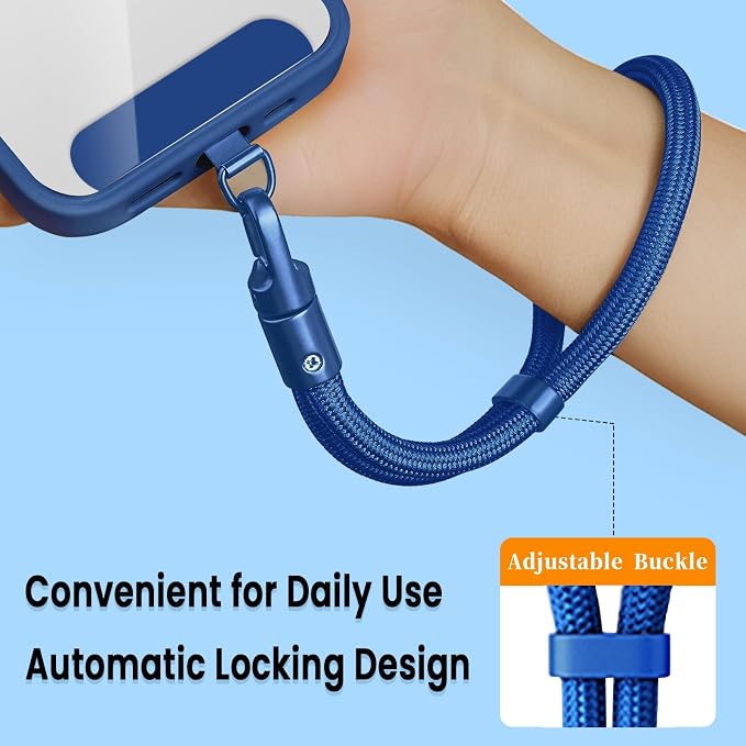 Phone Wrist Strap Lanyard Hand Universal Adjustable Phone Finger Grip Wristlet with 3 Patches Tether Anti Theft for iPhone 16 Pro Max 15 14 Charms for Keychain USB Flash Drive Wallet ID Name Tag Blue - Image 2