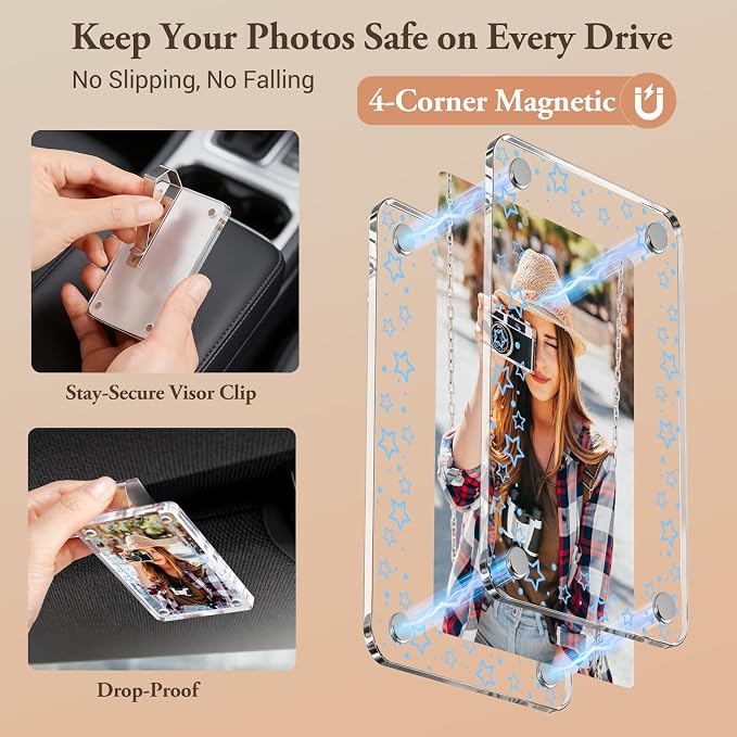 CoBak 2 Pack Acrylic Car Photo Holder, Magnetic Personalized Car Visor Clip, Car Accessories & Car Decor, Romantic Valentine's Day Gift for Family & Couples' Personal Photos,Stars - Image 7