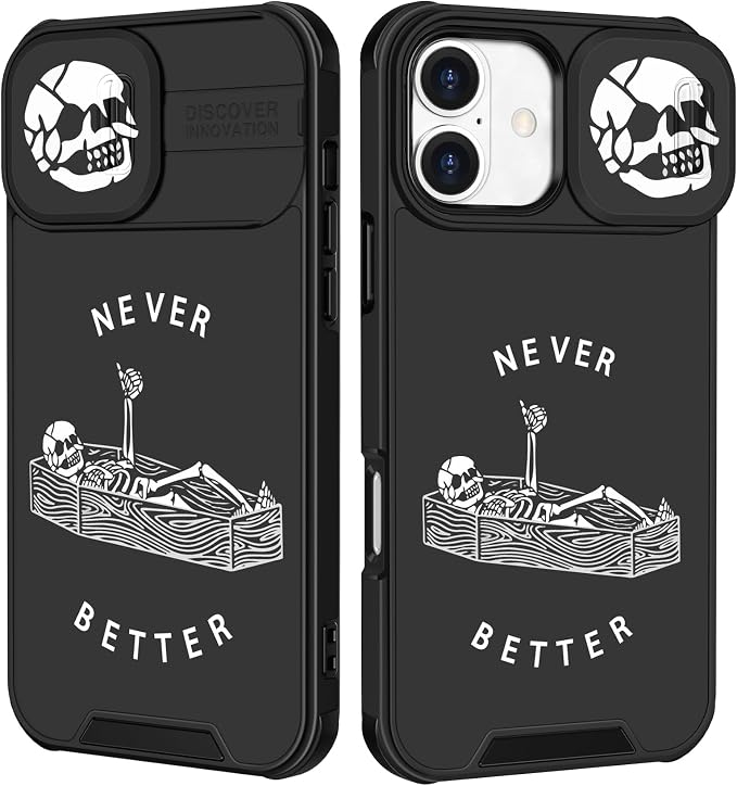 for iPhone 16 Case - Women Men Cute Phone Cover Cool Pretty Fancy Unique Aesthetic Design Slide Camera Cover Protective Case for Apple for iPhone 16,Lying Skuul by Goocrux