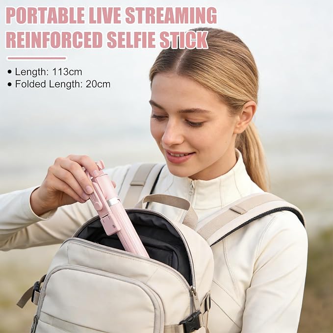 Selfie Stick with Rechargable Remote & Light (1PC), Tripod for iPhone, Cell Phone Stand for Video Recording, Portable Travel Essentials Smartphone Mount Holder, Extendable Vlogging Filming Accessories - Image 4